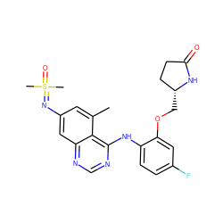 Cc1cc(N=S(C)(C)=O)cc2ncnc(Nc3ccc(F)cc3OC[C@@H]3CCC(=O)N3)c12 ZINC001772634266