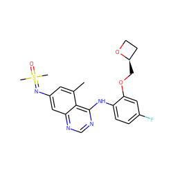 Cc1cc(N=S(C)(C)=O)cc2ncnc(Nc3ccc(F)cc3OC[C@@H]3CCO3)c12 ZINC001772577573