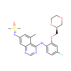 Cc1cc(N=S(C)(C)=O)cc2ncnc(Nc3ccc(F)cc3OC[C@@H]3COCCO3)c12 ZINC001772609050