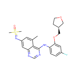 Cc1cc(N=S(C)(C)=O)cc2ncnc(Nc3ccc(F)cc3OC[C@H]3CCOC3)c12 ZINC001772621133