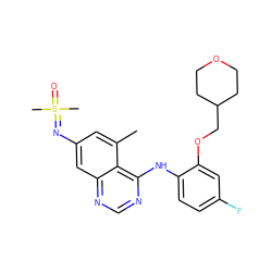 Cc1cc(N=S(C)(C)=O)cc2ncnc(Nc3ccc(F)cc3OCC3CCOCC3)c12 ZINC001772635980