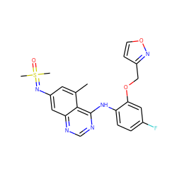 Cc1cc(N=S(C)(C)=O)cc2ncnc(Nc3ccc(F)cc3OCc3ccon3)c12 ZINC001772646434