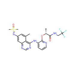 Cc1cc(N=S(C)(C)=O)cc2ncnc(Nc3cccnc3O[C@H](C)C(=O)NCC(F)(F)F)c12 ZINC001772587966