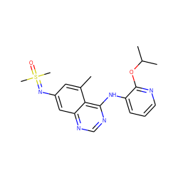 Cc1cc(N=S(C)(C)=O)cc2ncnc(Nc3cccnc3OC(C)C)c12 ZINC001772608394