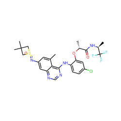 Cc1cc(N=S2(=O)CC(C)(C)C2)cc2ncnc(Nc3ccc(Cl)cc3O[C@H](C)C(=O)N[C@@H](C)C(F)(F)F)c12 ZINC001772621394