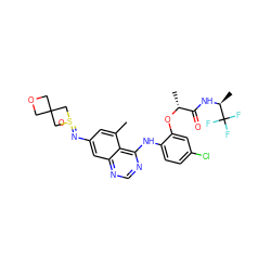 Cc1cc(N=S2(=O)CC3(COC3)C2)cc2ncnc(Nc3ccc(Cl)cc3O[C@H](C)C(=O)N[C@@H](C)C(F)(F)F)c12 ZINC001772576955