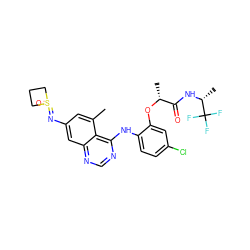 Cc1cc(N=S2(=O)CCC2)cc2ncnc(Nc3ccc(Cl)cc3O[C@H](C)C(=O)N[C@H](C)C(F)(F)F)c12 ZINC001772613060