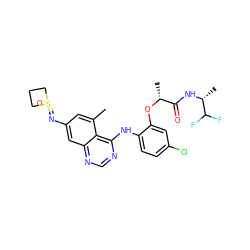 Cc1cc(N=S2(=O)CCC2)cc2ncnc(Nc3ccc(Cl)cc3O[C@H](C)C(=O)N[C@H](C)C(F)F)c12 ZINC001772592923