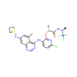 Cc1cc(N=S2(=O)CCC2)cc2ncnc(Nc3ccc(Cl)nc3O[C@H](C)C(=O)N[C@@H](C)C(F)(F)F)c12 ZINC001772641684