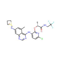 Cc1cc(N=S2(=O)CCC2)cc2ncnc(Nc3ccc(Cl)nc3O[C@H](C)C(=O)NCC(F)(F)F)c12 ZINC001772589525