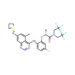 Cc1cc(N=S2(=O)CCC2)cc2ncnc(Nc3ccc(F)cc3O[C@H](C)C(=O)N(CC(F)(F)F)CC(F)(F)F)c12 ZINC001772574154