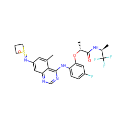 Cc1cc(N=S2(=O)CCC2)cc2ncnc(Nc3ccc(F)cc3O[C@H](C)C(=O)N[C@@H](C)C(F)(F)F)c12 ZINC001772630300