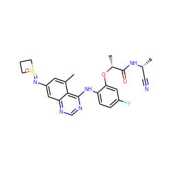 Cc1cc(N=S2(=O)CCC2)cc2ncnc(Nc3ccc(F)cc3O[C@H](C)C(=O)N[C@H](C)C#N)c12 ZINC001772649402