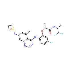 Cc1cc(N=S2(=O)CCC2)cc2ncnc(Nc3ccc(F)cc3O[C@H](C)C(=O)N[C@H](C)C(F)F)c12 ZINC001772574167