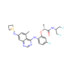 Cc1cc(N=S2(=O)CCC2)cc2ncnc(Nc3ccc(F)cc3O[C@H](C)C(=O)NC(CF)CF)c12 ZINC001772631485