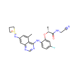 Cc1cc(N=S2(=O)CCC2)cc2ncnc(Nc3ccc(F)cc3O[C@H](C)C(=O)NCC#N)c12 ZINC001772647997