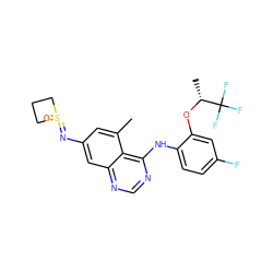 Cc1cc(N=S2(=O)CCC2)cc2ncnc(Nc3ccc(F)cc3O[C@H](C)C(F)(F)F)c12 ZINC000220929604