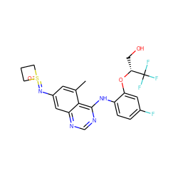 Cc1cc(N=S2(=O)CCC2)cc2ncnc(Nc3ccc(F)cc3O[C@H](CO)C(F)(F)F)c12 ZINC001772647645