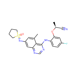 Cc1cc(N=S2(=O)CCCC2)cc2ncnc(Nc3ccc(F)cc3O[C@@H](C)C#N)c12 ZINC001772605832