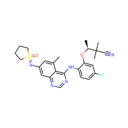 Cc1cc(N=S2(=O)CCCC2)cc2ncnc(Nc3ccc(F)cc3O[C@@H](C)C(C)(C)C#N)c12 ZINC001772603031