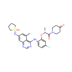 Cc1cc(N=S2(=O)CCCC2)cc2ncnc(Nc3ccc(F)cc3O[C@H](C)C(=O)N3CCC(=O)CC3)c12 ZINC001772627747