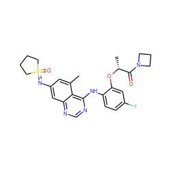 Cc1cc(N=S2(=O)CCCC2)cc2ncnc(Nc3ccc(F)cc3O[C@H](C)C(=O)N3CCC3)c12 ZINC001772615693