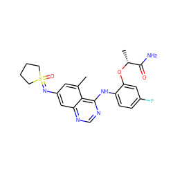 Cc1cc(N=S2(=O)CCCC2)cc2ncnc(Nc3ccc(F)cc3O[C@H](C)C(N)=O)c12 ZINC001772599722