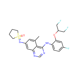 Cc1cc(N=S2(=O)CCCC2)cc2ncnc(Nc3ccc(F)cc3OC(CF)CF)c12 ZINC001772614746