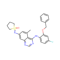 Cc1cc(N=S2(=O)CCCC2)cc2ncnc(Nc3ccc(F)cc3OCc3ccccc3)c12 ZINC001772627047