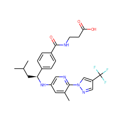 Cc1cc(N[C@@H](CC(C)C)c2ccc(C(=O)NCCC(=O)O)cc2)cnc1-n1cc(C(F)(F)F)cn1 ZINC000096170480