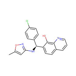 Cc1cc(N[C@@H](c2ccc(Cl)cc2)c2ccc3cccnc3c2O)no1 ZINC000001099049