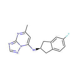 Cc1cc(N[C@@H]2Cc3ccc(F)cc3C2)n2ncnc2n1 ZINC000071295657
