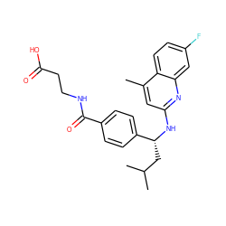 Cc1cc(N[C@H](CC(C)C)c2ccc(C(=O)NCCC(=O)O)cc2)nc2cc(F)ccc12 ZINC000146557496