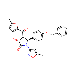 Cc1cc(N2C(=O)C(=O)C(C(=O)c3ccc(C)o3)[C@H]2c2ccc(OCc3ccccc3)cc2)no1 ZINC000009424341