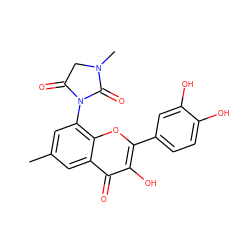 Cc1cc(N2C(=O)CN(C)C2=O)c2oc(-c3ccc(O)c(O)c3)c(O)c(=O)c2c1 ZINC000028822445