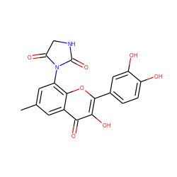 Cc1cc(N2C(=O)CNC2=O)c2oc(-c3ccc(O)c(O)c3)c(O)c(=O)c2c1 ZINC000028822442