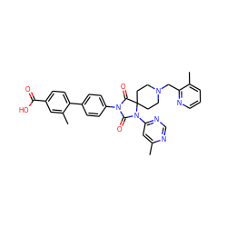 Cc1cc(N2C(=O)N(c3ccc(-c4ccc(C(=O)O)cc4C)cc3)C(=O)C23CCN(Cc2ncccc2C)CC3)ncn1 ZINC000068247860