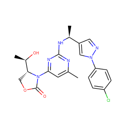 Cc1cc(N2C(=O)OC[C@@H]2[C@@H](C)O)nc(N[C@@H](C)c2cnn(-c3ccc(Cl)cc3)c2)n1 ZINC000221673402