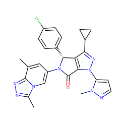 Cc1cc(N2C(=O)c3c(c(C4CC4)nn3-c3ccnn3C)[C@H]2c2ccc(Cl)cc2)cn2c(C)nnc12 ZINC000220242626