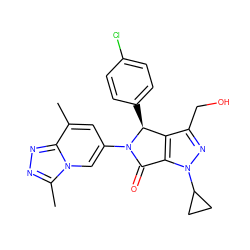 Cc1cc(N2C(=O)c3c(c(CO)nn3C3CC3)[C@@H]2c2ccc(Cl)cc2)cn2c(C)nnc12 ZINC000261149936