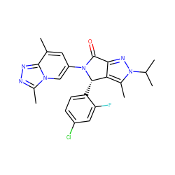 Cc1cc(N2C(=O)c3nn(C(C)C)c(C)c3[C@@H]2c2ccc(Cl)cc2F)cn2c(C)nnc12 ZINC000261185069