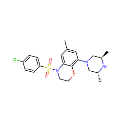 Cc1cc(N2C[C@@H](C)N[C@H](C)C2)c2c(c1)N(S(=O)(=O)c1ccc(Cl)cc1)CCO2 ZINC000028948489