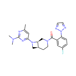 Cc1cc(N2C[C@@H]3CCN(C(=O)c4cc(F)ccc4-n4nccn4)C[C@@H]32)nc(N(C)C)n1 ZINC000145613935