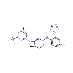 Cc1cc(N2C[C@@H]3CCN(C(=O)c4ccc(F)cc4-n4nccn4)C[C@@H]32)nc(C(F)(F)F)n1 ZINC000145611261