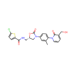 Cc1cc(N2C[C@H](CNC(=O)c3ccc(Cl)s3)OC2=O)ccc1-n1cccc(CO)c1=O ZINC000043202332