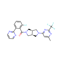 Cc1cc(N2C[C@H]3CN(C(=O)c4c(F)cccc4-c4ncccn4)C[C@H]3C2)nc(C(F)(F)F)n1 ZINC000116825127