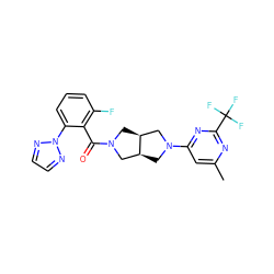 Cc1cc(N2C[C@H]3CN(C(=O)c4c(F)cccc4-n4nccn4)C[C@H]3C2)nc(C(F)(F)F)n1 ZINC000166992934