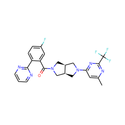 Cc1cc(N2C[C@H]3CN(C(=O)c4cc(F)ccc4-c4ncccn4)C[C@H]3C2)nc(C(F)(F)F)n1 ZINC000167191294