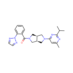 Cc1cc(N2C[C@H]3CN(C(=O)c4ccccc4-n4nccn4)C[C@H]3C2)nc(C(C)C)n1 ZINC000167143280