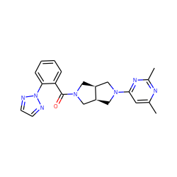 Cc1cc(N2C[C@H]3CN(C(=O)c4ccccc4-n4nccn4)C[C@H]3C2)nc(C)n1 ZINC000116827955